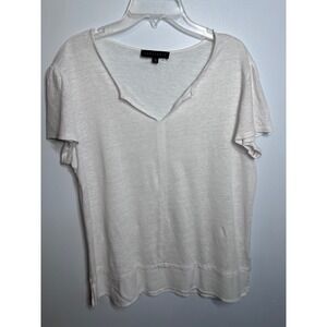 Sanctuary White Linen Short Sleeve Notched V-Neck Top T2359-KC013B Womens Medium
